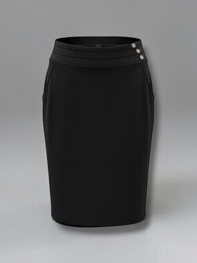 Maze Black Pencil Skirt Silver Button Detail